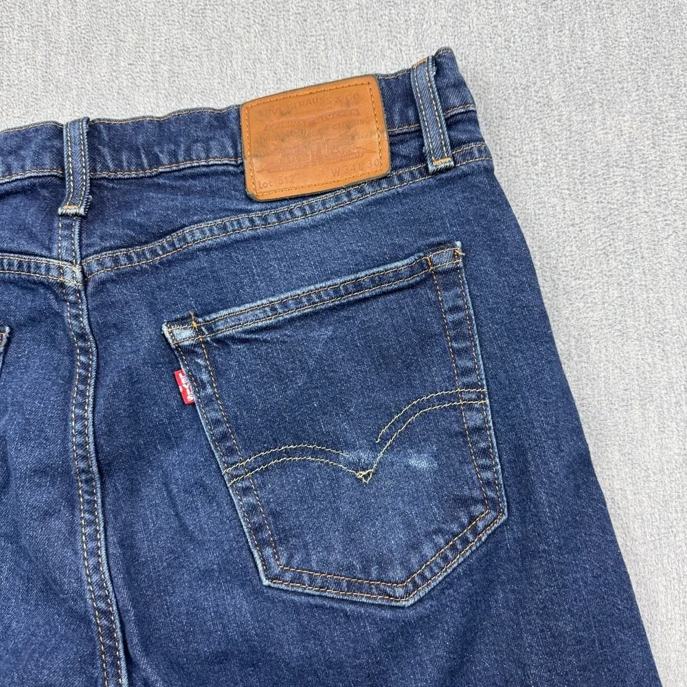Levis Jeans Mens 34‎ Dark Blue 512 Wash Denim Slim Taper Premium Zip Fly Classic